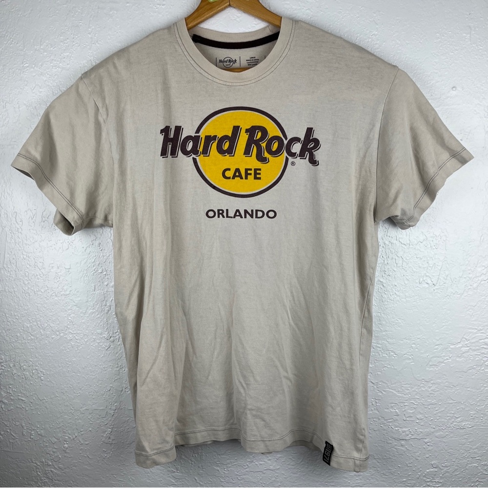 Hard Rock Cafe Orlando Florida Tan Large Front Graphic T-Shirt Tee Est. 1971